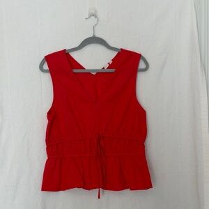GAP Red V-Neck Drawstring Peplum Tank, Medium